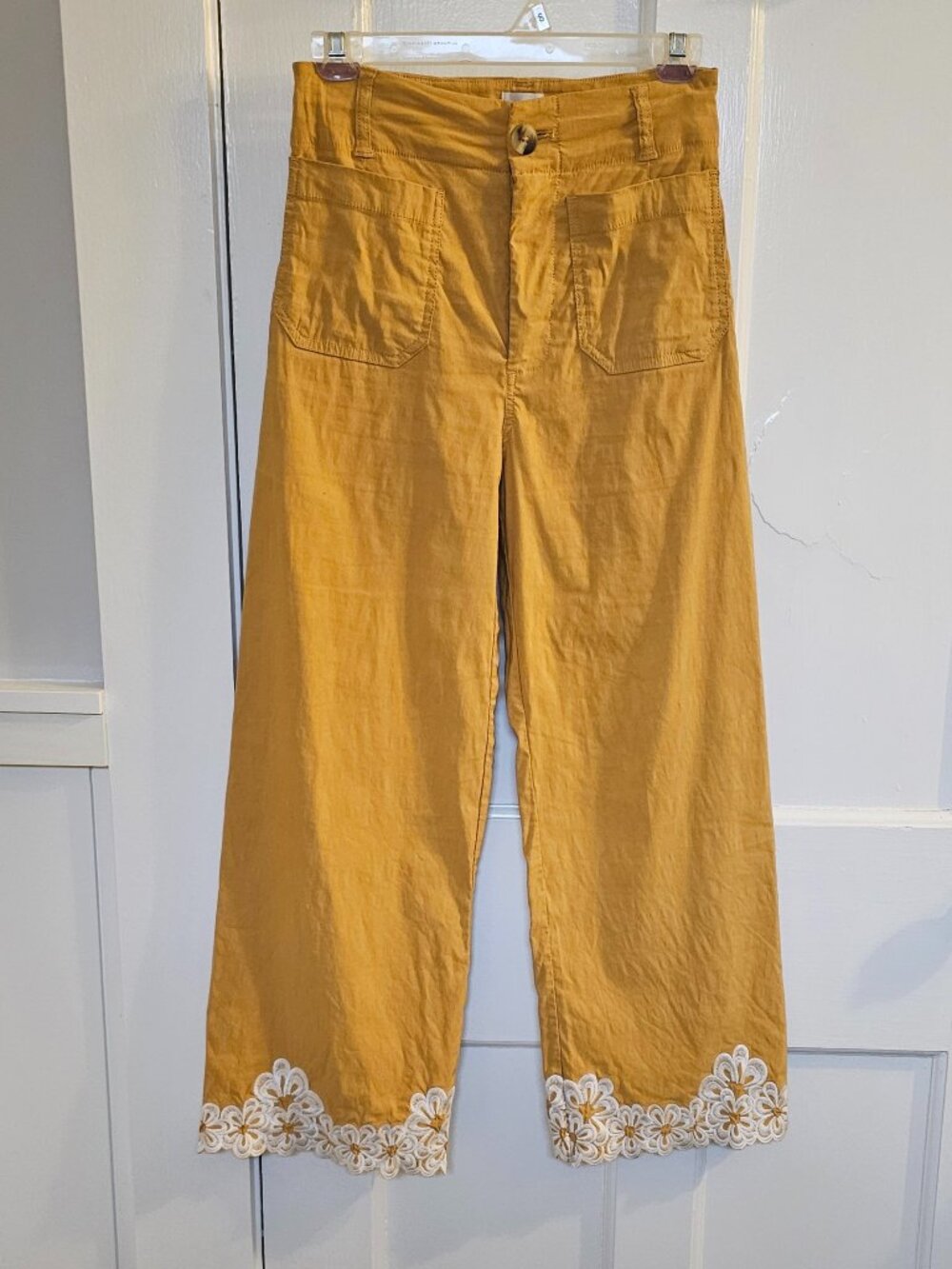 Maeve The Colette Embroidered cropped Pants high waist yellow 26 anthropologie - Picture 4 of 5